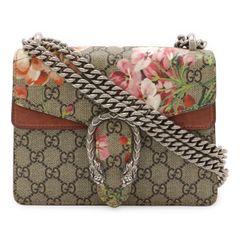 GUCCI 구찌 디오뉴소스 GG 블룸스 미니 가방 체인백 숄더백 타이거 헤드 PVC 베이지 핑크계 멀티 421970