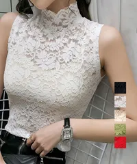 タンクトップ 総レース レディース インナー 花柄 セクシー トップス ハイネック エレガント