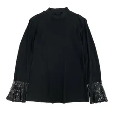 83L22 【美品】TOKUKO 1er VOL トクコプルミエヴォル 長袖カットソー ハイネックカットソー 袖口レースデザイン ストレッチ素材 9サイズ ブラック レディースu02tのサムネイル