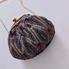 SANTI ビーズ刺繍 がま口クラッチバッグ チェーン付 インド製