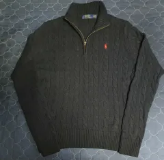 POLO RALPH LAUREN ケーブル ハーフジップアップ コットン ニット ネイビー (L)