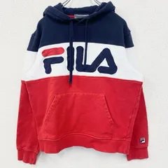 FILA　フィラ　パーカー　プルオーバー　裏起毛　ブランドロゴ　レトロ　トリコロール　赤　白　青　Sサイズ　古着【値引き交渉OK！】のサムネイル