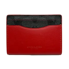 COACH(コーチ) カードケース シグネチャー柄 F87843 レッド×グレー×ダークグレー レザー