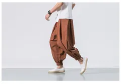 新品 サルエルパンツ メンズ ワイドパンツ リネンパンツ  イージーパンツ ハーレムパンツ ガウチョパンツ 薄手 カジュアル 大きいサイズ #niymk