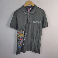 Ed Hardy エドハーディー タイガープリント ポロシャツ 刺繍 ダークグレー XL メンズ 古着 ストリート ギャルのサムネイル