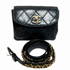 CHANEL ブラック レザー ウエストポーチ - メルカリ