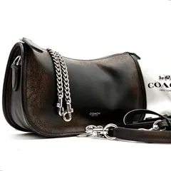 未使用に近い COACH コーチ ウェイバリー ショルダーバッグ ハンドバッグ 斜め掛け チェーン 3way ラブドレザー 本革 ブラック 黒 シボ ミニバッグ コンパクト ポーチ レディース ギフト プレゼント 希少 上品
