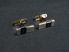RADO ラドー カフスボタン カフリンクス 3連ブロック シルバー×黒