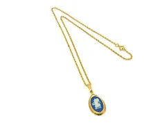 ■美品■ WEDGWOOD ウェッジウッド ジャスパー ネックレス ペンダント アクセサリー レディース ゴールド系×ライトブルー系 DN1123のサムネイル