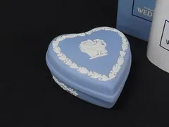 ■美品■ WEDGWOOD ウェッジウッド ジャスパー ハート アクセサリーケース 小物入れ レディース ライトブルー系×ホワイト系 DN1192