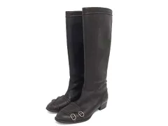 Salvatore Ferragamo フェラガモ レザー ヒール ロングブーツ 表記サイズ5 1/2(約23.0cm) 靴 シューズ レディース ブラウン系 DN1266