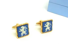 ■美品■ WEDGWOOD ウェッジウッド ジャスパー カフリンクス カフスボタン アクセサリー ビジネス 紳士 ブルー系×ゴールド系 DN1716のサムネイル