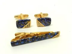 ■美品■ ChristianDior ディオール ヴィンテージ カフリンクス タイクリップ アクセサリー 2点セット ブルー系×ゴールド系 DN1947のサムネイル