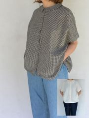 blue willow ⿻ リネンコットン チェックブラウス 2wey ゆったり 