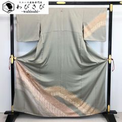 訪問着 絞り模様 花柄刺繍 金駒 金彩 紗綾形縞模様 蝋色 K-3664 - メルカリ