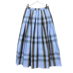 美品 UNITED ARROWS TOKYO ユナイテッドアローズトウキョウ チェック柄 ロング丈 プリーツスカート 38 ブルー レディース 古着
