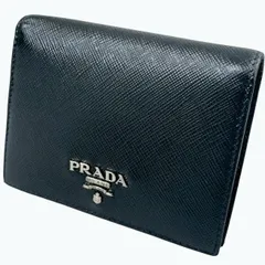 【美品】PRADA プラダ サフィアーノ メタルロゴ コンパクト 二つ折り 財布 ブラック 1MV204