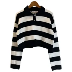 【中古】　ZARA　セーター　長袖　ショート丈　ハーフジップ　ボーダー　古着　/2151