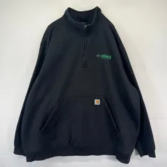 古着 カーハート Carhartt スウェット ハーフジップ プルオーバー ワンポイントロゴ刺繍 企業ロゴ 大きいサイズ 4XL  ブラック系 メンズ