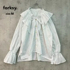 forksy. フォルクシー Mサイズ ホワイト フリルカラーブラウス ビッグカラー 2way リボン タイ ボリュームスリーブ キャンディスリーブ 30964A132 シャツ 立ち襟 前開き ガーリー 大人可愛い エレガント ★ ■◇ ★ ◇■のサムネイル