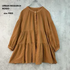 URBAN RESEARCH ROSSO アーバンリサーチロッソ Freeサイズ ブラウン コットン100% 綿 ティアードチュニックブラウス ギャザー ボリュームスリーブ 長袖 バンドカラー 楊柳 クルミボタン Aライン ゆったり ★ ■◇ ★ ◇■のサムネイル