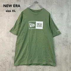 NEW ERA ニューエラ XL 半袖 Tシャツ ボックスロゴ プリント コットン100％ クルーネック カットソー トップス グリーン 刺繍ロゴ 左袖ロゴ ビッグサイズ オーバーサイズ ストリート カジュアル 古着 希少カラー 大きいサイズ ★ ■◆