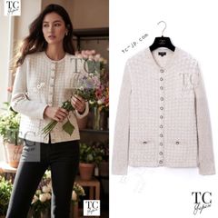 シャネル セーター CHANEL ネイビー アイボリー ウール カシミア ケーブル ニット トップス ふんわり 女優 超美品 34 CHANEL - シャネル セーター CHANEL ネイビー アイボリー ウール
