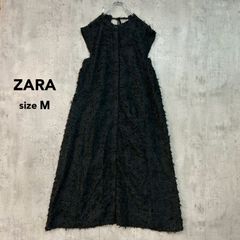 ZARA フリンジ付き ボリューム ミディ丈 ワンピース L ブラック 新品