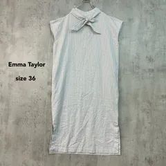 Emma Taylor エマテイラー 36 グレー ストライプ ロング ワンピース フレンチスリーブ ノースリーブ リボン バックボタン サイドスリット ストレート Ｉライン コットン混 エレガント 上品 きれいめ オフィス カジュアル グレー ★ ■◆のサムネイル