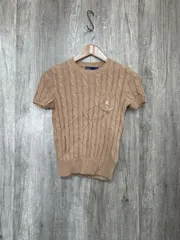 POLO RALPH LAUREN ポロ ラルフローレン ワンポイント刺繍 ケーブル編み 半袖 サマー ニット セーター sizeSP/ライトブラウン ■◇ レディース