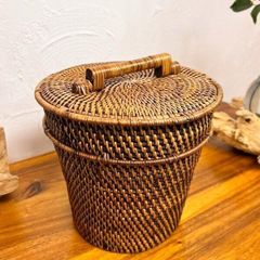 値下げ 新品 蓋付きバスケット バリ島現地購入 アタ製品 収納かご