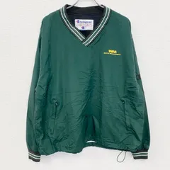 90s　champion　チャンピオン　ナイロンプルオーバージャケット　刺繍ロゴ　リブライン　ヴィンテージ　緑　グリーン　Lサイズ　古着【値引き交渉OK！】