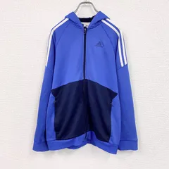 adidas　アディダス　トラックジャケット/ジャージ　フーディ　バイカラー　青　ブルー　XLサイズ　古着【値引き交渉OK！】