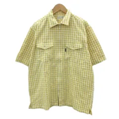 エル ELLE HOMME カジュアルシャツ M 黄 イエロー チェック柄 半袖 ジップアップ /SM72 ■ECA003のサムネイル