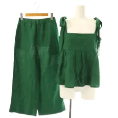 マイラン MYLAN Shine Linen Shoulder Ribbon Blouse×Shine Linen Slim Pants セットアップ キャミブラウス ワイドパンツ S F グリーン ピンク /ES ■OSのサムネイル