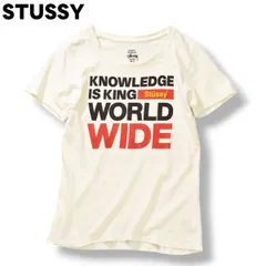 【人気】 日本製 ステューシー STUSSY 『 KNOWLEDGE IS KING STUSSY WORLD WIDE 』 メッセージ プリント Tシャツ クルーネック カットソー S ホワイト ストリート カジュアル ウェア Y2K メンズ