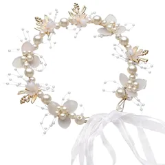 クラウン 花冠 女の子 カチューシャ 子供ヘッドドレス ヘアバンド ヘアアクセサリー 結婚式/披露宴/卒業式/入学式/パーティー/ダンス/和装/撮影 髪飾り (クラシックパール サムコス ホワイト)