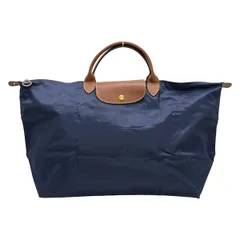 LONGCHAMP(ロンシャン) ハンドバッグ美品  ル・プリアージュオリジナル ネイビー×ダークブラウン 折りたたみ レザー