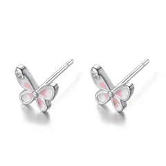 ピアス つけっぱなし 金属アレルギー対応 シルバー925 silver 小さい 小っぶり セカンドピアス ジルコニア蝶々 プレゼント用 ボックス付き ピンク 1