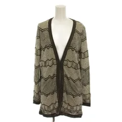 エムミッソーニ M MISSONI カーディガン 38 ベージュ 黒 ブラック 波柄 Vネック 長袖 /LPのサムネイル