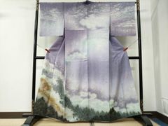 訪問着 富士山 世界文化遺産 夕焼け 風景画 仮絵羽 未仕立て品 正絹
