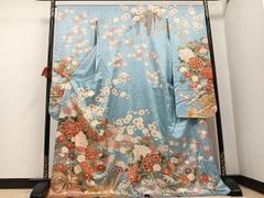 美品】【一点物】【昭和レトロ】大振袖 白地 空色 白松 刺繍 - メルカリ
