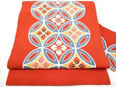 平和屋着物●九寸名古屋帯　型染め　七宝花文　鬼しぼ縮緬　正絹　逸品　CABF8688hy