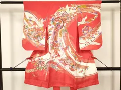 平和屋着物[]七五三　女の子　３歳　祝着　三つ身　鼓　飛鶴　鞠花鳥文　暈し染め　金彩　逸品　DABC5276ma