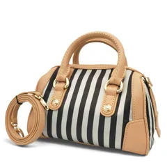 Henri Bendel ヘンリベンデル ショルダーバッグ ハンドバッグ ミニボストン 2way ストライプ ナイロン レザー 斜め掛け クロスボディ 大人可愛いのサムネイル