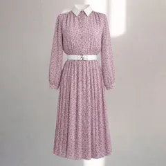 80s ヴィンテージ 昭和レトロ 花柄ワンピース 白襟 プリーツ ガーリー