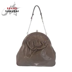 美品 PRADA プラダ 三角ロゴプレート ブラウン シルバー金具 レザー ハンドバッグ アクセサリーポーチ  レディース 601311【中古】