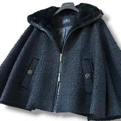 極美品 23AW MORABITO エコファー ポンチョ風ツイードコート 38 黒のサムネイル