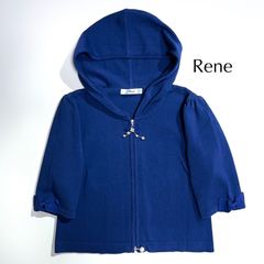 美品✨ルネ ダブルジップパーカー パールビジュー付 五分袖 ブラック 