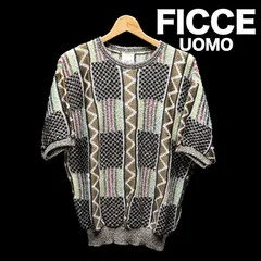 ficce UOMO 半袖ニットカットソー マルチカラー フリーサイズ フィッチェウォモ ウォーモ ドン小西 3Dニット たけしニット セーター ビンテージ 90s 00s レトロ 昭和 サマーニットのサムネイル
